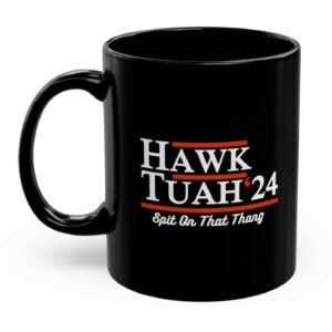 Hawk Tuah 24 Spit On That Thang Black Mugs