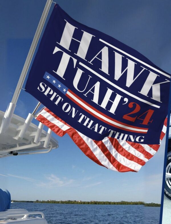 Hawk Tuah Spit on That Thang Navy Flags 2024