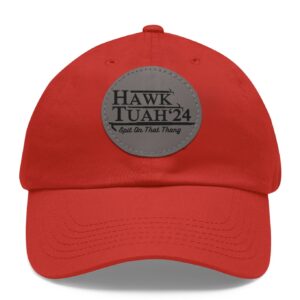 Hawk tuah spit on that thang viral brown leather patch hat cap