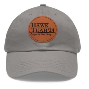 Hawk tuah spit on that thang viral brown leather patch hat caps