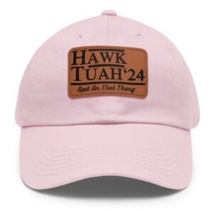 Original Hawk Tuah Leather Patch Hat Cap Pink