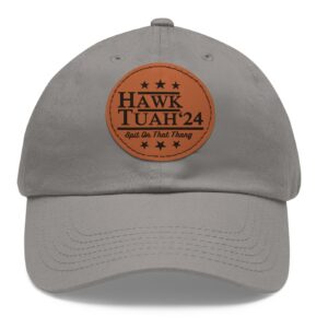 Original Hawk Tuah Leather Patch Hat Grey