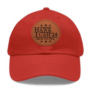 Original Hawk Tuah Leather Patch Hat Red