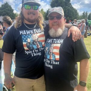 Some “Hawk Tuah” Trump shirts in Virginia today