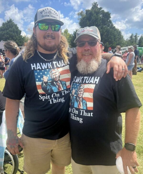 Some “Hawk Tuah” Trump shirts in Virginia today