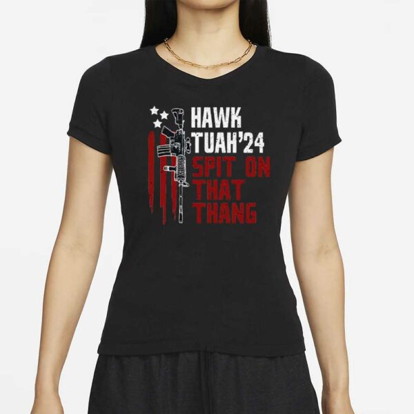 Hawk Tuah 24 Spit On That Thang Funny 2024 American Flag Gun Retro Men's T-Shirt