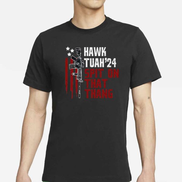 Hawk Tuah 24 Spit On That Thang Funny 2024 American Flag Gun Retro Men's T-Shirts