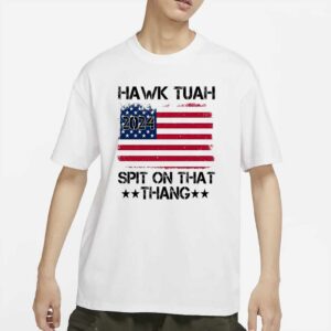 Hawk Tuah American Flag 4th Of July Flag T-Shirt, Meme Girl Tee, Hawk Tuah Tee