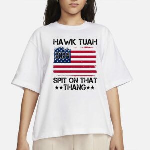 Hawk Tuah American Flag 4th Of July Flag T-Shirt, Meme Girl Tee, Hawk Tuah Tees