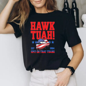 Hawk Tuah Funny Social Media Viral Trend Patriotic Lips Comfort Colors Est 2024 T-Shirt1