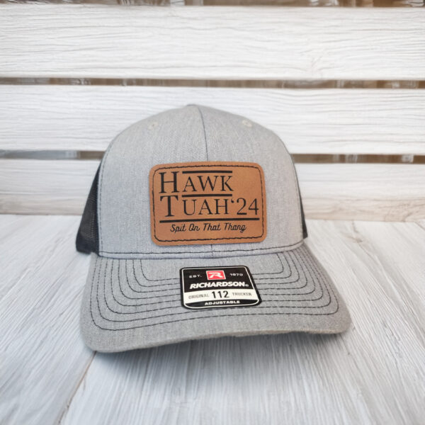 Hawk Tuah trucker hat with leatherette patch spit on that thing