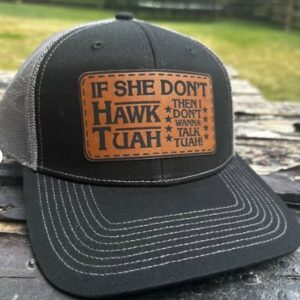 Hawk tuah TALK TUAH spit on that thang viral brown leather patch hat