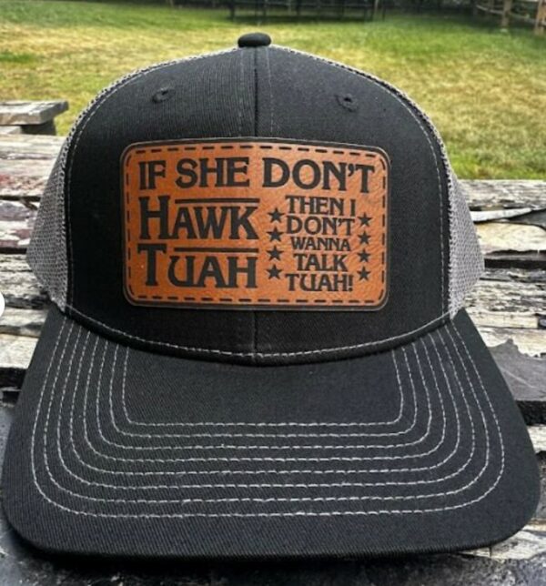 Hawk tuah TALK TUAH spit on that thang viral brown leather patch hats