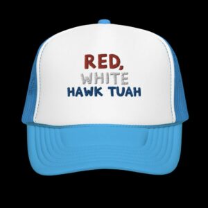 Red, White and Hawk Tuah USA Trucker hat